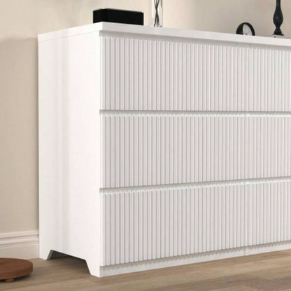 6 Drawer Storage Cabinet, Dresser, Wood Storage Tower Clothes Organizer with Wavy drawer panel, Wide Chest of 6 Drawers, Large Storage Space Bedroom, Hallway, Entryway Living Room White