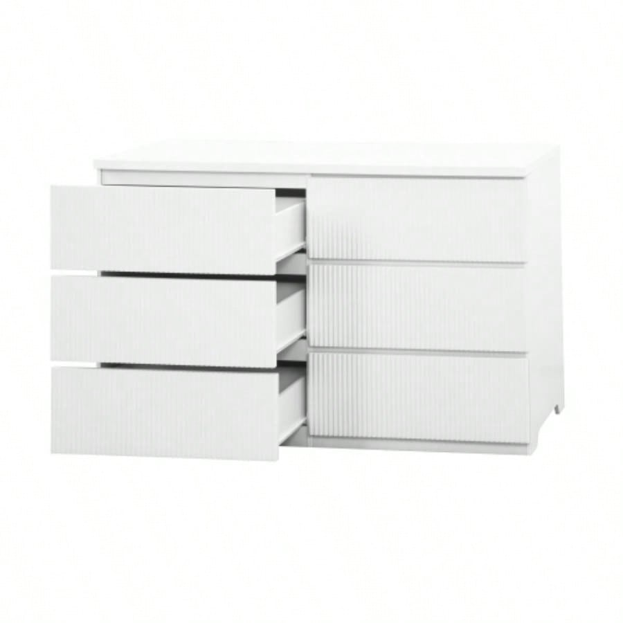 6 Drawer Storage Cabinet, Dresser, Wood Storage Tower Clothes Organizer with Wavy drawer panel, Wide Chest of 6 Drawers, Large Storage Space Bedroom, Hallway, Entryway Living Room White