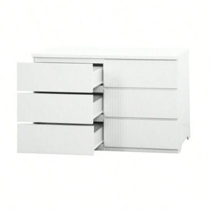 6 Drawer Storage Cabinet, Dresser, Wood Storage Tower Clothes Organizer with Wavy drawer panel, Wide Chest of 6 Drawers, Large Storage Space Bedroom, Hallway, Entryway Living Room White