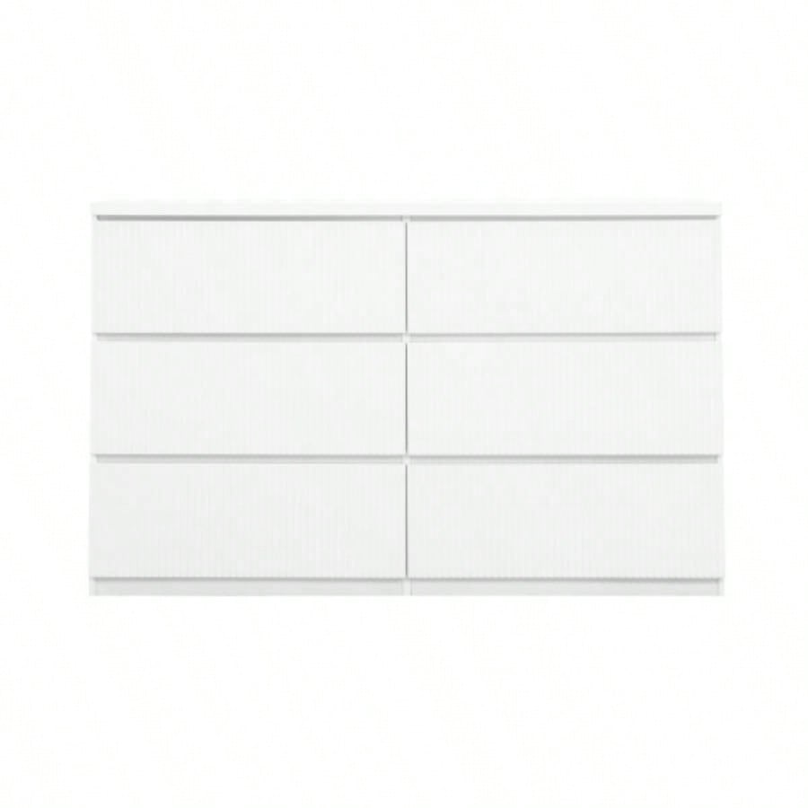 6 Drawer Storage Cabinet, Dresser, Wood Storage Tower Clothes Organizer with Wavy drawer panel, Wide Chest of 6 Drawers, Large Storage Space Bedroom, Hallway, Entryway Living Room White