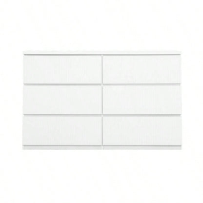 6 Drawer Storage Cabinet, Dresser, Wood Storage Tower Clothes Organizer with Wavy drawer panel, Wide Chest of 6 Drawers, Large Storage Space Bedroom, Hallway, Entryway Living Room White