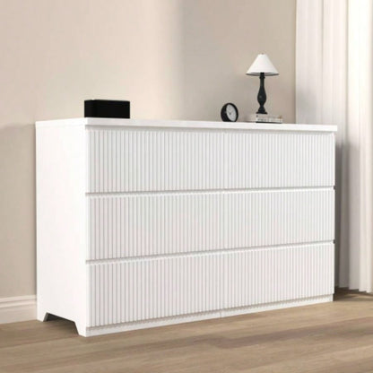 6 Drawer Storage Cabinet, Dresser, Wood Storage Tower Clothes Organizer with Wavy drawer panel, Wide Chest of 6 Drawers, Large Storage Space Bedroom, Hallway, Entryway Living Room White