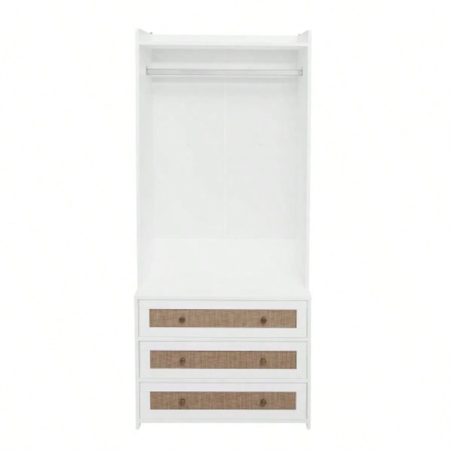Wardrobe with 3 Drawers High Wardrobe Armoire With Rattan Living Room, Bedroom Organizer