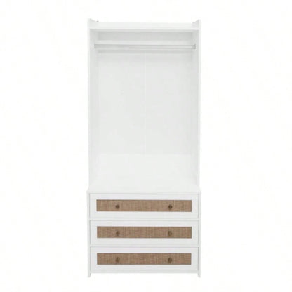 Wardrobe with 3 Drawers High Wardrobe Armoire With Rattan Living Room, Bedroom Organizer