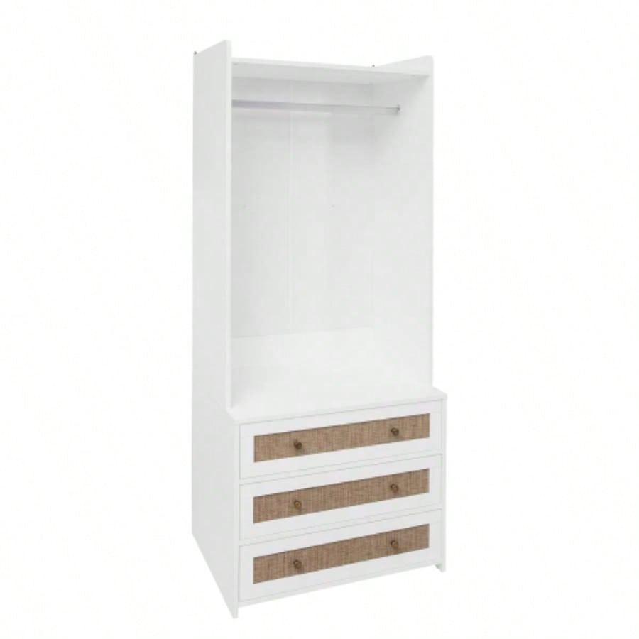 Wardrobe with 3 Drawers High Wardrobe Armoire With Rattan Living Room, Bedroom Organizer