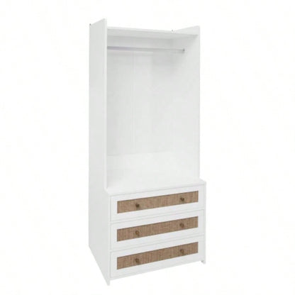 Wardrobe with 3 Drawers High Wardrobe Armoire With Rattan Living Room, Bedroom Organizer