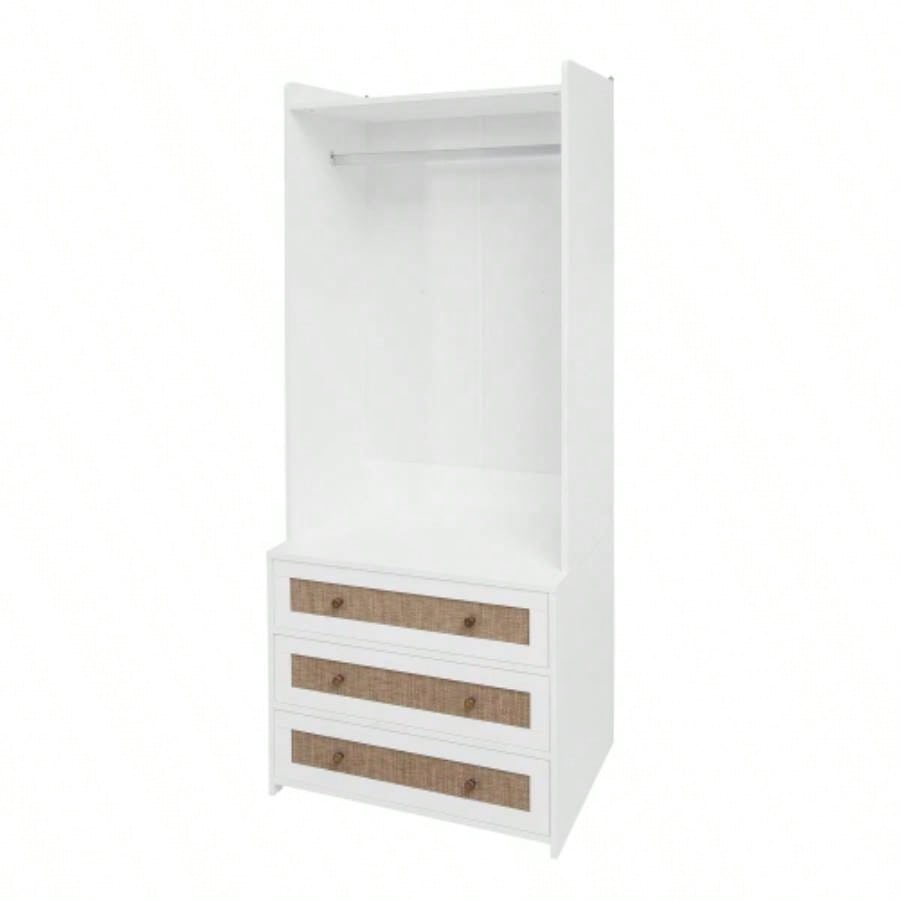 Wardrobe with 3 Drawers High Wardrobe Armoire With Rattan Living Room, Bedroom Organizer