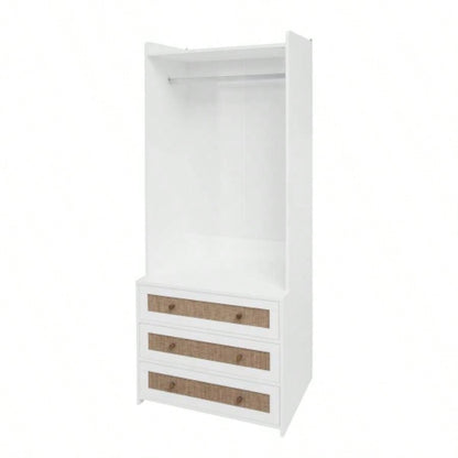 Wardrobe with 3 Drawers High Wardrobe Armoire With Rattan Living Room, Bedroom Organizer
