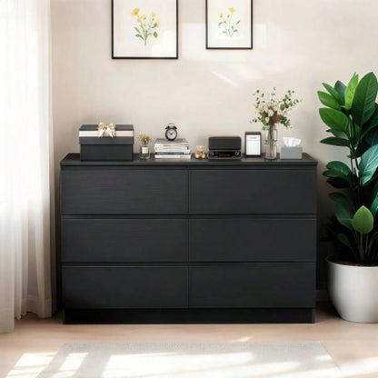 6 Drawer Black Dresser, Modern Bedroom Dresser with Spacious Countertop, Wood Storage Cabinet with Concealed Handles 6 Deep Drawers Bedroom, Living Room, Entryway, 15. Dx 47.2x 30.9 H