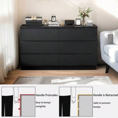 6 Drawer Black Dresser, Modern Bedroom Dresser with Spacious Countertop, Wood Storage Cabinet with Concealed Handles 6 Deep Drawers Bedroom, Living Room, Entryway, 15. Dx 47.2x 30.9 H