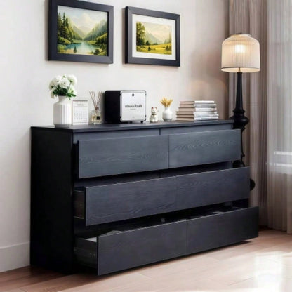 6 Drawer Black Dresser, Modern Bedroom Dresser with Spacious Countertop, Wood Storage Cabinet with Concealed Handles 6 Deep Drawers Bedroom, Living Room, Entryway, 15. Dx 47.2x 30.9 H