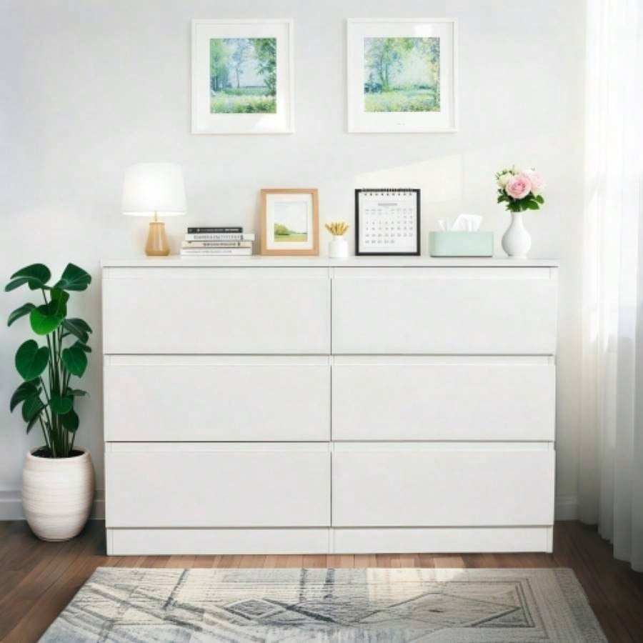 6 Drawer Black Dresser, Modern Bedroom Dresser with Spacious Countertop, Wood Storage Cabinet with Concealed Handles 6 Deep Drawers Bedroom, Living Room, Entryway, 15. Dx 47.2x 30.9 H