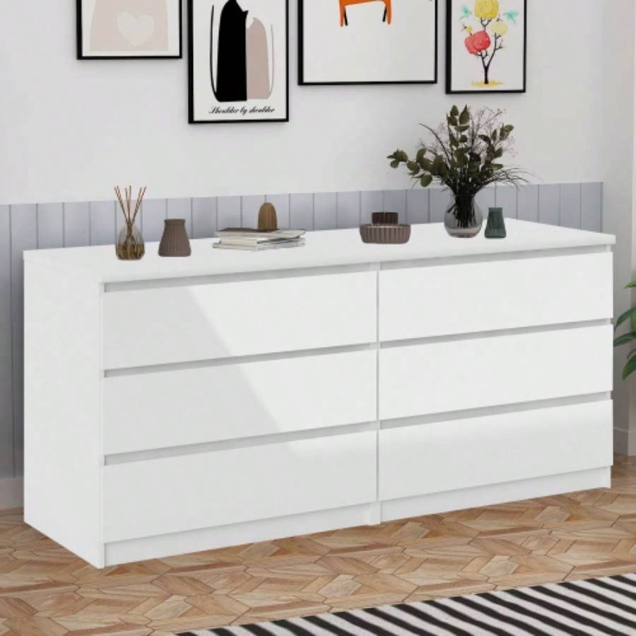 6 Drawer Double Dresser Bedroom Living Room Hallway, white