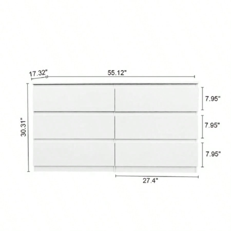 6 Drawer Double Dresser Bedroom Living Room Hallway, white