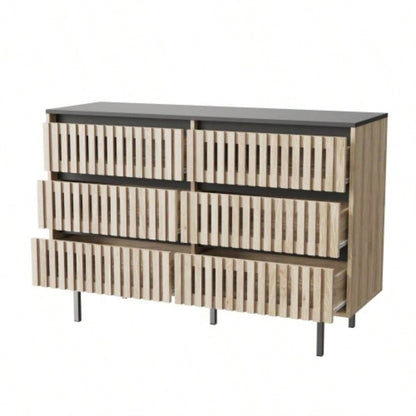 Fluted, Bedroom Storage Cabinet, Six drawer storage, Large Capacity, Modern Minimalist Drawer Cabinet, Two - tone Design