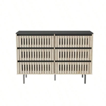 Fluted, Bedroom Storage Cabinet, Six drawer storage, Large Capacity, Modern Minimalist Drawer Cabinet, Two - tone Design