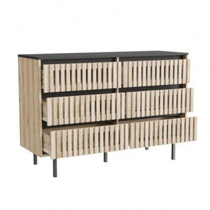 Fluted, Bedroom Storage Cabinet, Six drawer storage, Large Capacity, Modern Minimalist Drawer Cabinet, Two - tone Design