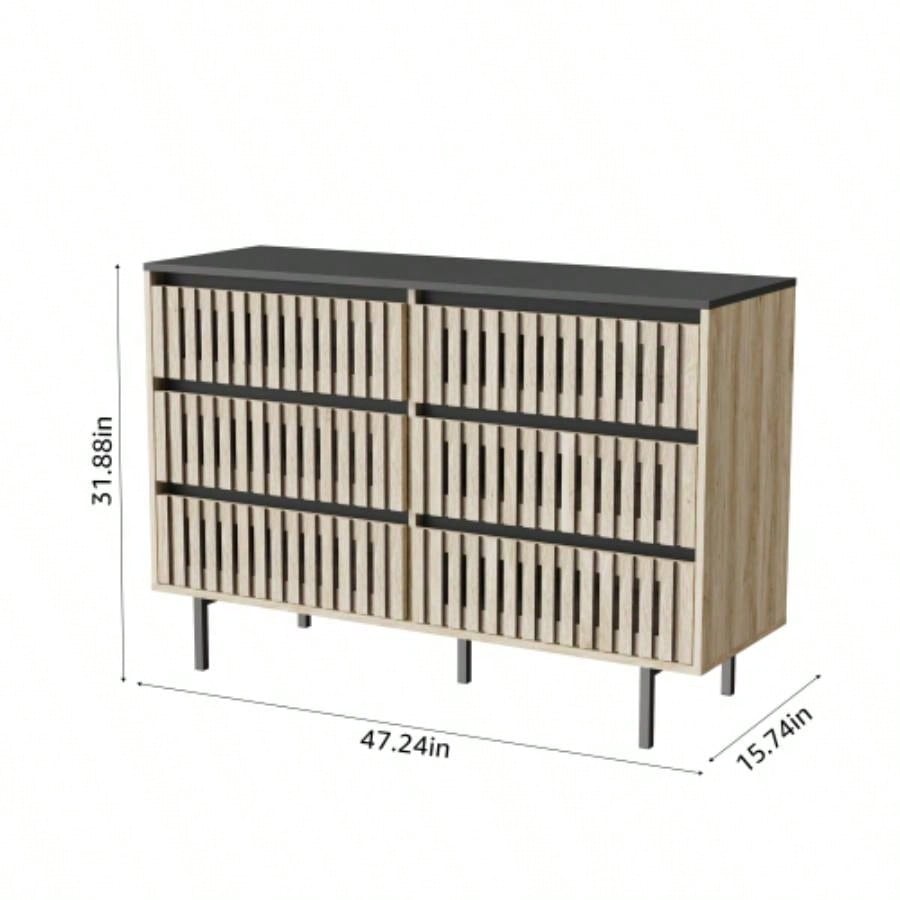 Fluted, Bedroom Storage Cabinet, Six drawer storage, Large Capacity, Modern Minimalist Drawer Cabinet, Two - tone Design