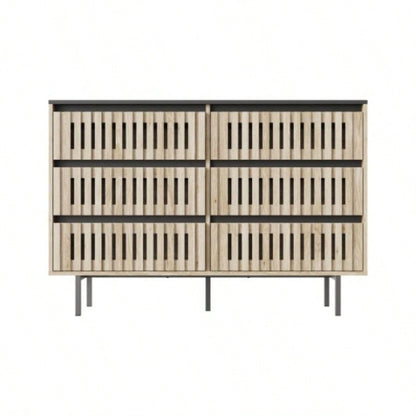 Fluted, Bedroom Storage Cabinet, Six drawer storage, Large Capacity, Modern Minimalist Drawer Cabinet, Two - tone Design