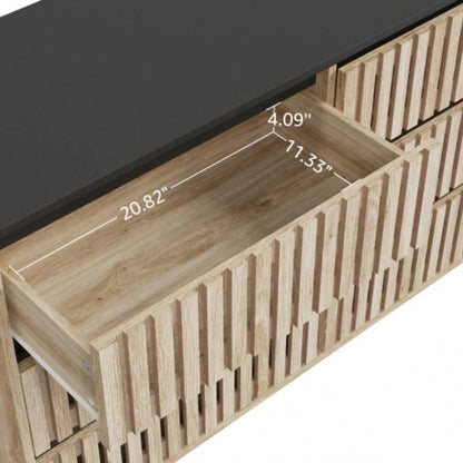 Fluted, Bedroom Storage Cabinet, Six drawer storage, Large Capacity, Modern Minimalist Drawer Cabinet, Two - tone Design