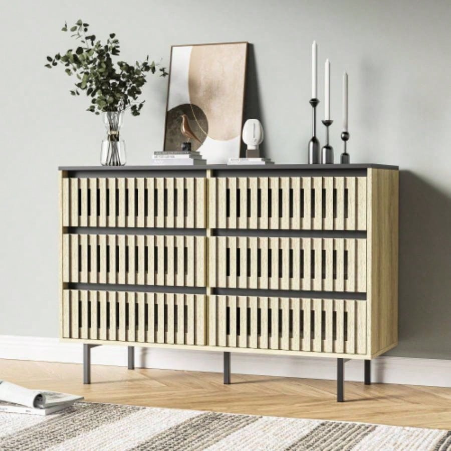 Fluted, Bedroom Storage Cabinet, Six drawer storage, Large Capacity, Modern Minimalist Drawer Cabinet, Two - tone Design