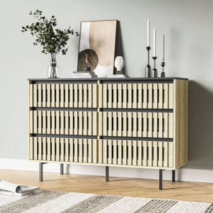 Fluted, Bedroom Storage Cabinet, Six drawer storage, Large Capacity, Modern Minimalist Drawer Cabinet, Two - tone Design