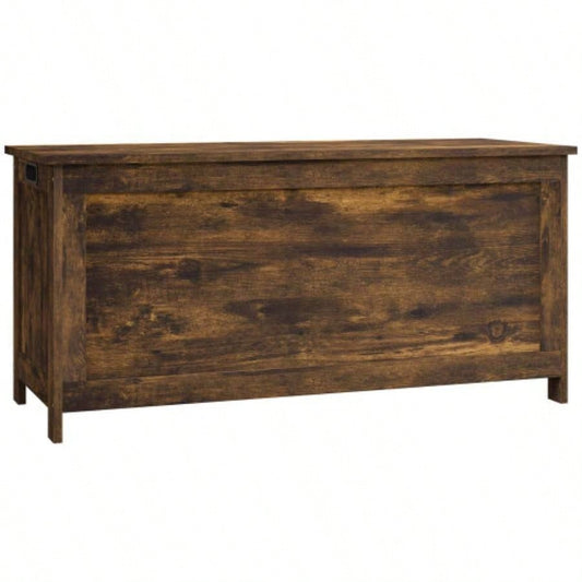 HOMCOM 39.4 Storage Chest/ 2 Safety Hinges, Wooden Box, Rustic Brown