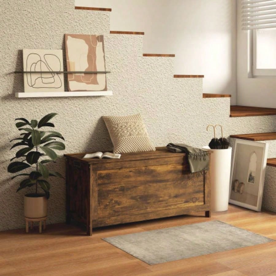 HOMCOM 39.4 Storage Chest/ 2 Safety Hinges, Wooden Box, Rustic Brown