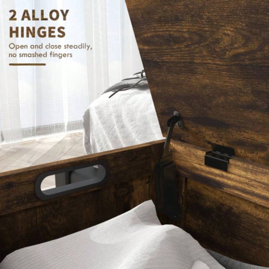 HOMCOM 39.4 Storage Chest/ 2 Safety Hinges, Wooden Box, Rustic Brown