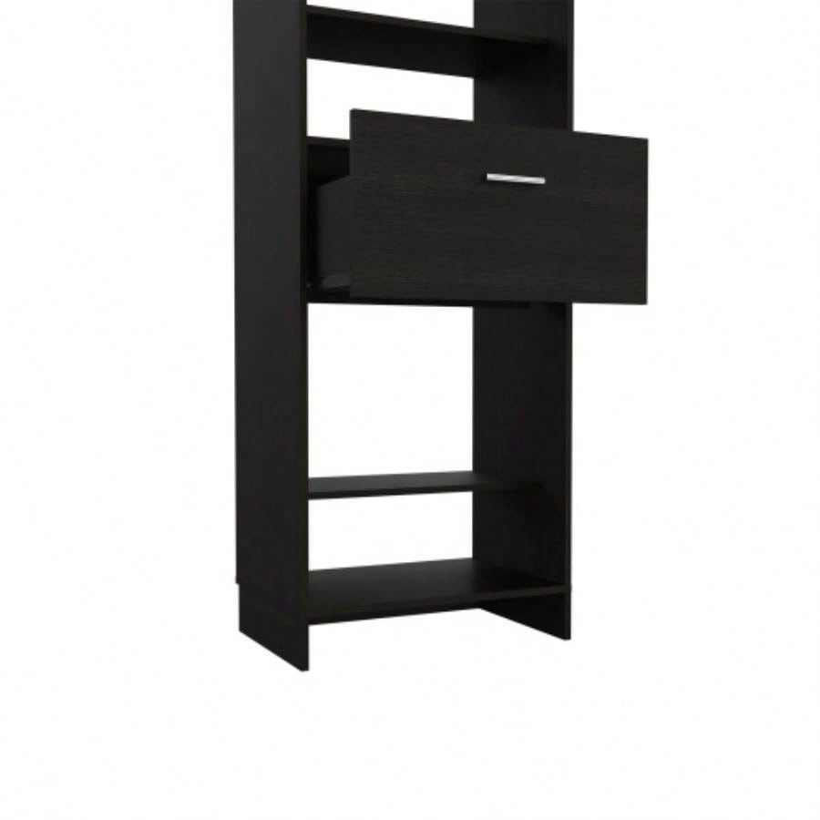 Hybrid Closet System, Five Open Shelves, One Drawer, Metal Rod