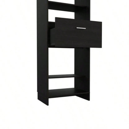 Hybrid Closet System, Five Open Shelves, One Drawer, Metal Rod