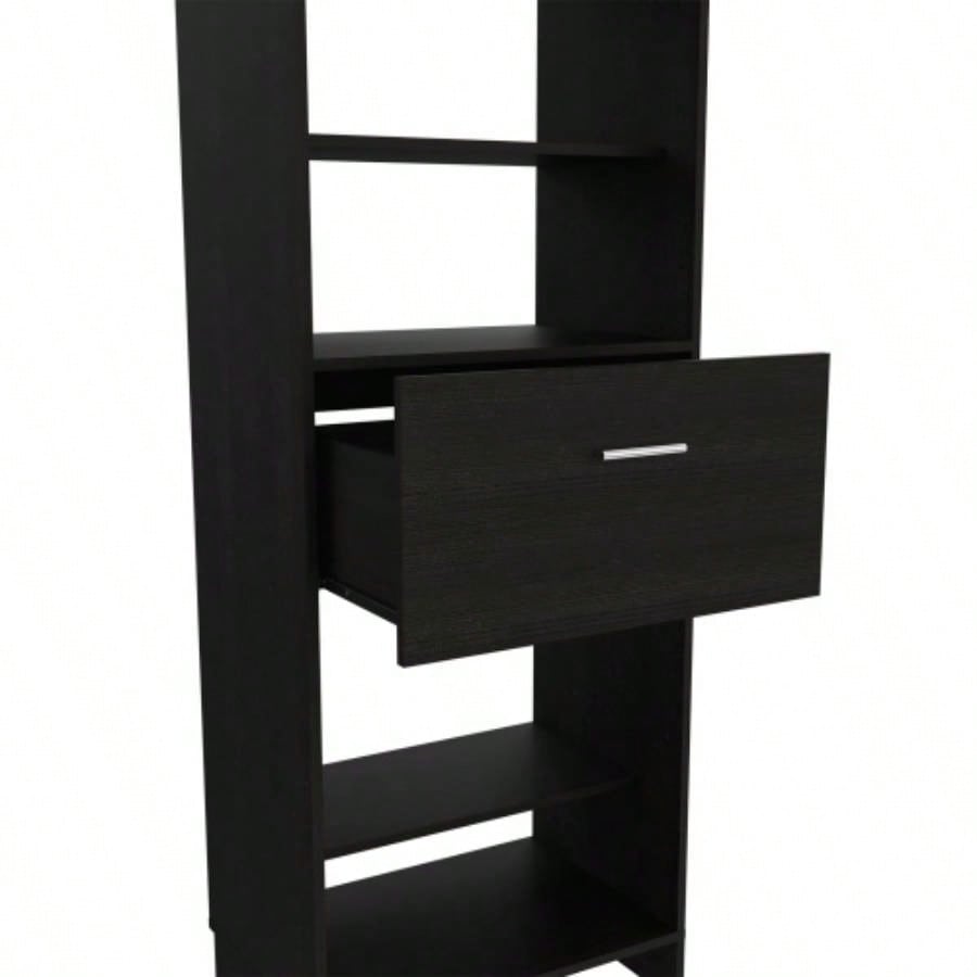 Hybrid Closet System, Five Open Shelves, One Drawer, Metal Rod