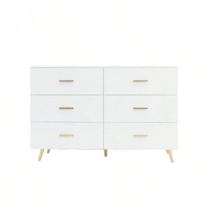 High Glossy Surface 6 Drawers Chest of Drawer with Golden Handle and Golden Steel White Color Vanity