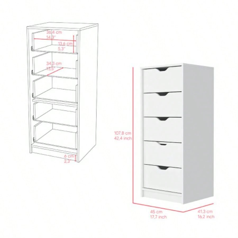 Dresser Kamran, Five Drawer Narrows, White