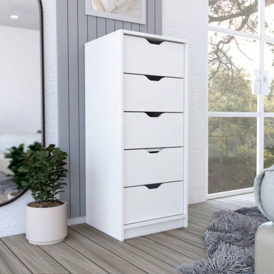 Dresser Kamran, Five Drawer Narrows, White