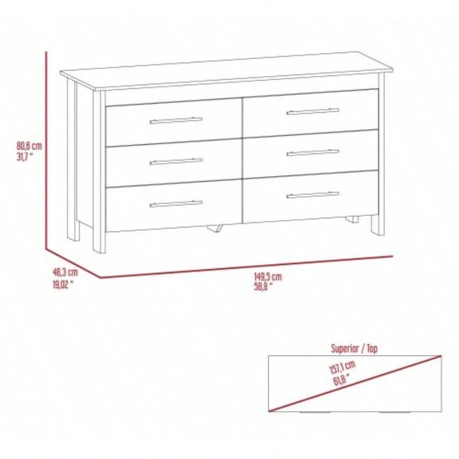 Southington 6 - Drawer Rectangle Dresser White