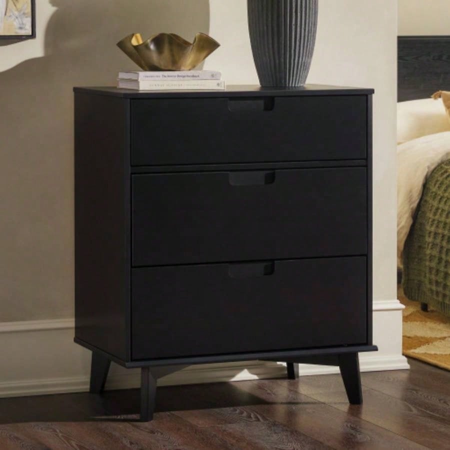 Mid - Modern Solid Wood 3 - Drawer Dresser - Black