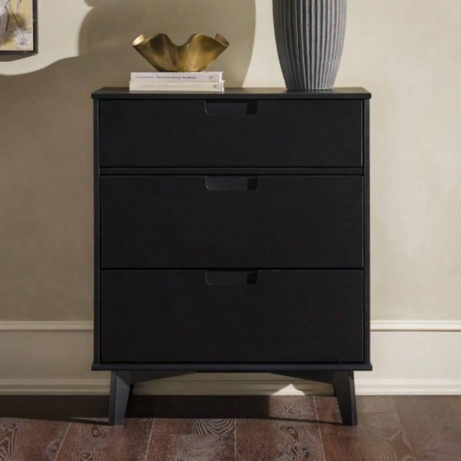 Mid - Modern Solid Wood 3 - Drawer Dresser - Black