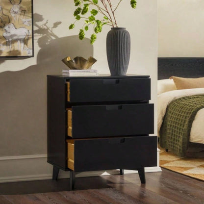 Mid - Modern Solid Wood 3 - Drawer Dresser - Black