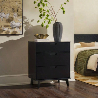 Mid - Modern Solid Wood 3 - Drawer Dresser - Black