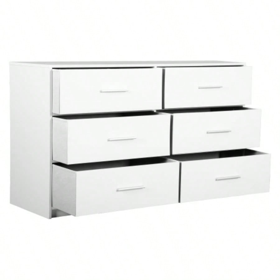 6 - Drawer Dresser with Large Fabric Drawers, White