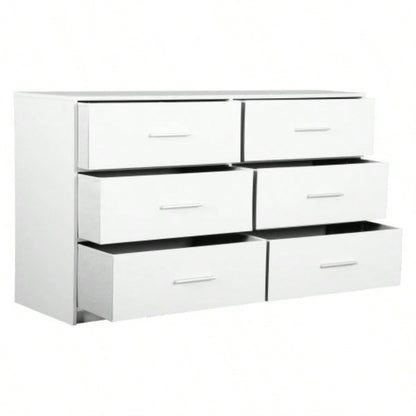 6 - Drawer Dresser with Large Fabric Drawers, White