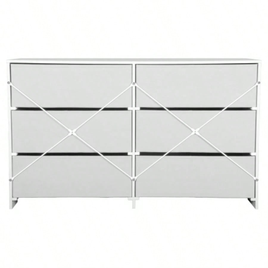 6 - Drawer Dresser with Large Fabric Drawers, White