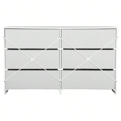 6 - Drawer Dresser with Large Fabric Drawers, White
