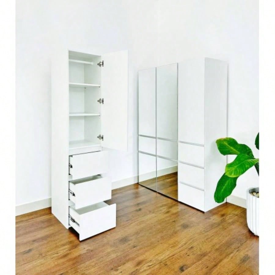 Elise Slim Modular Wood Closet Cabinet with Drawers in White