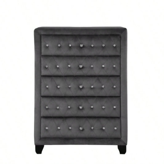 Sophia Modern Style Tufted Upholstery 5 - Drawer Chest finished with Velvet Fabric made with Wood in Gray same asG150108606 NJ inventory