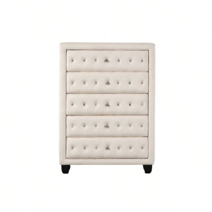 Sophia Modern Style Tufted Upholstery 5 - Drawer Chest finished with Velvet Fabric made with Wood in Gray same asG150108606 NJ inventory
