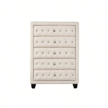 Sophia Modern Style Tufted Upholstery 5 - Drawer Chest finished with Velvet Fabric made with Wood in Gray same asG150108606 NJ inventory
