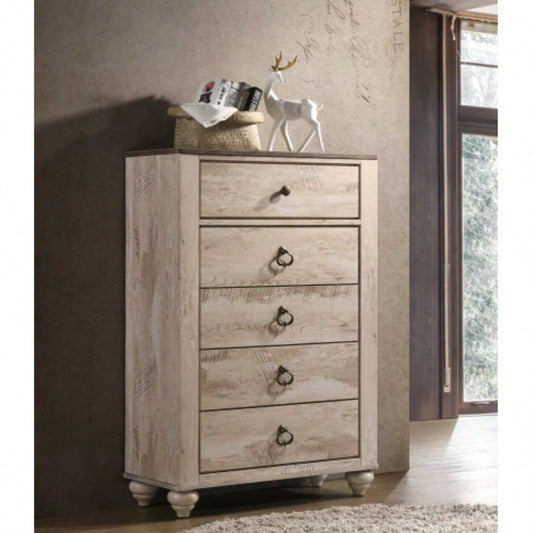 Imerland Contemporary Patched Wood Top 5 - drawer Chest, White Wash