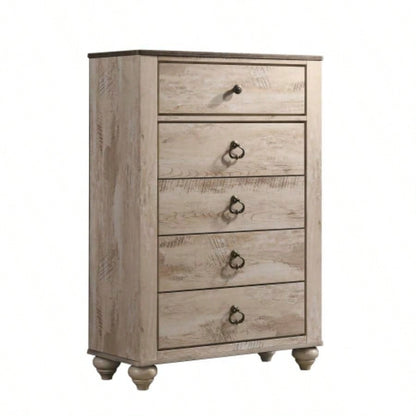 Imerland Contemporary Patched Wood Top 5 - drawer Chest, White Wash
